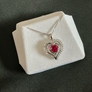 Ruby & White Sapphire Heart Necklace NWT